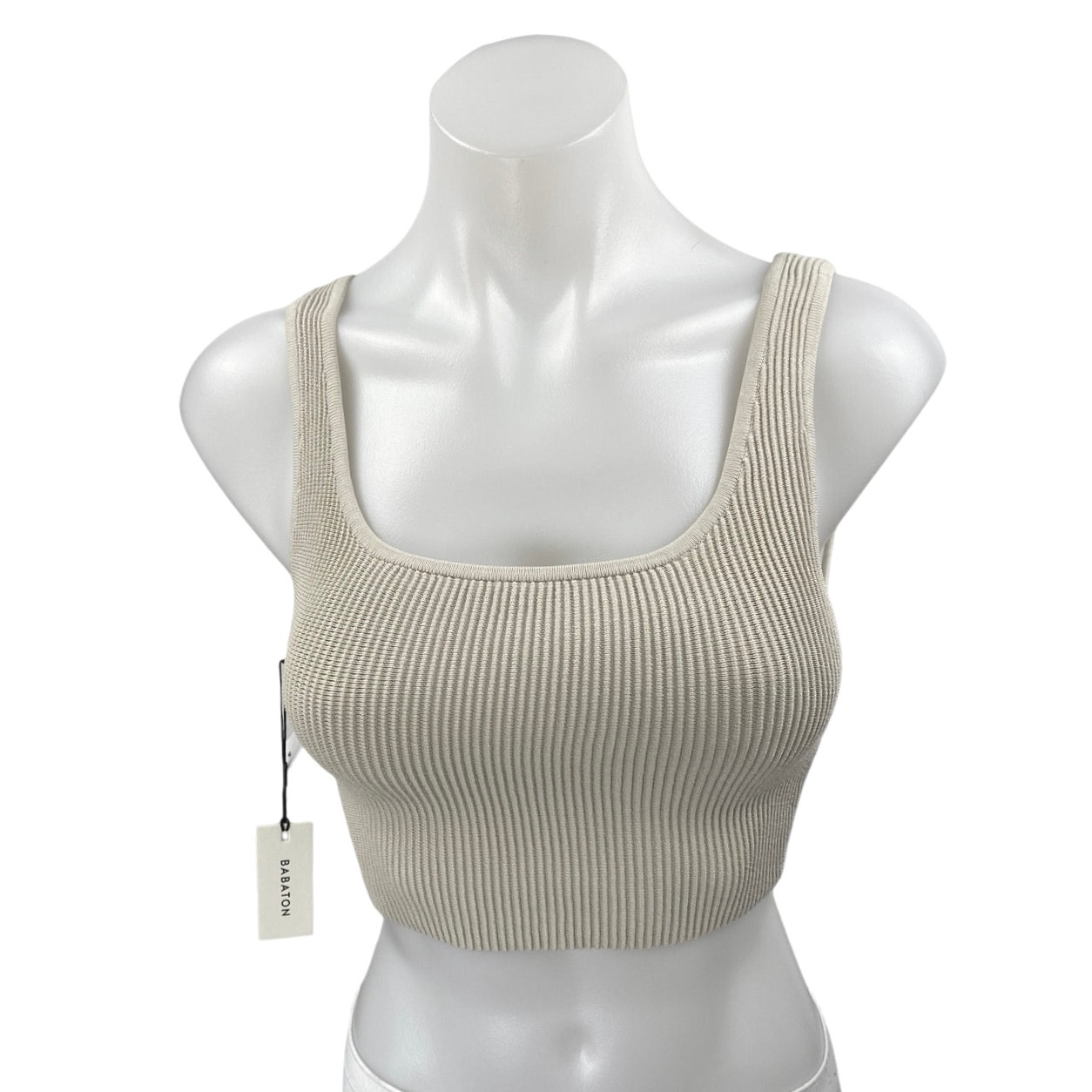 New Aritzia Babaton Beige Rib Knit Sleeveless Cami Sports Bra Crop Tank Top Sz S